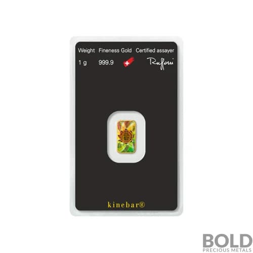 1 gram Gold Bar Argor Heraeus Kinebar Hologram 999.9 Fine in Assay Card