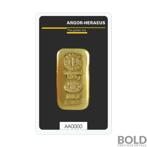 Gold 100 Gram Argor-Heraeus Cast Bar