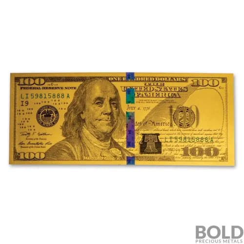 1 gram US Note $100 Benjamin Franklin Replica .999 Gold