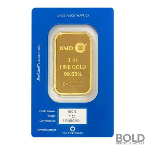Rand Refinery Gold Bank of Montreal 1 oz Bar (In Assay)