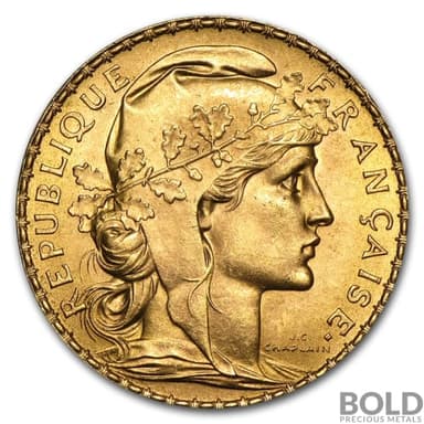 Gold World Franc 20 Rooster - 0.1867 oz