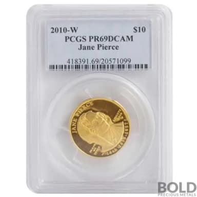 2010-W Gold First Spouse Jane Pierce PCGS PR69 DCAM Proof - 1/2 oz
