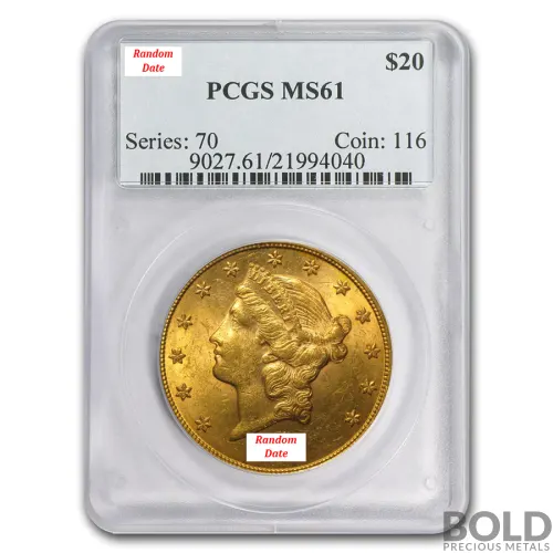 Gold $20 Liberty Double Eagle NGC/PCGS Graded Coin (MS61)