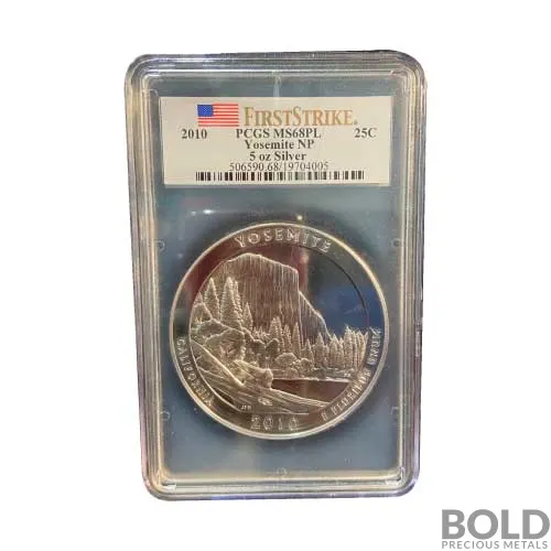 2010 Silver 5 oz ATB Yosemite NP First Strike PCGS MS68 PL