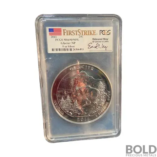 2011 Silver 5 oz ATB Glacier NP First Strike PCGS MS69 DMPL (Moy)