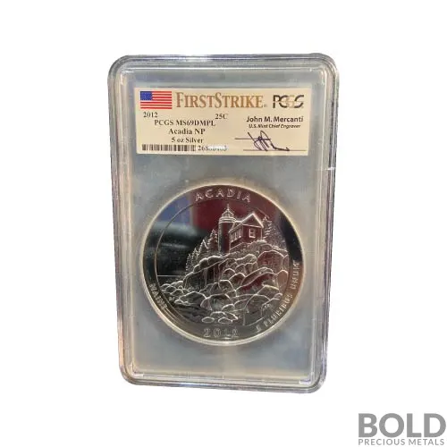 2012 Silver 5 oz ATB Acadia NP First Strike PCGS MS69 DMPL (Mercanti)