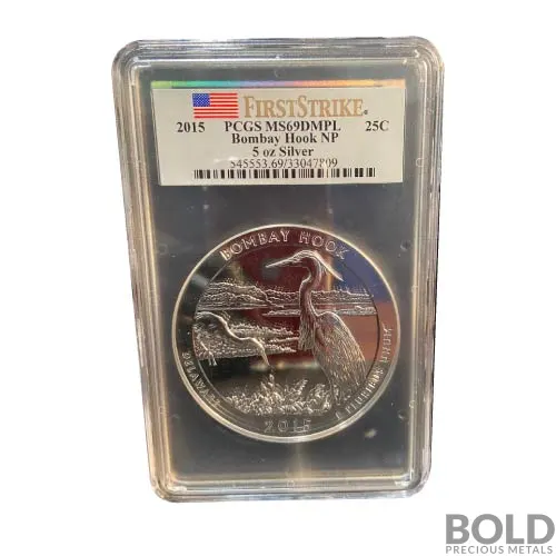 2015 Silver 5 oz ATB Bombay Hook NP First Strike PCGS MS69 DMPL