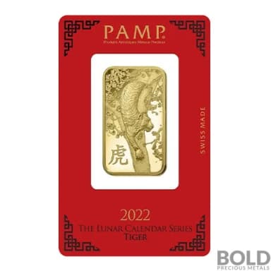 2022 PAMP 1 oz Lunar Tiger Gold Bar