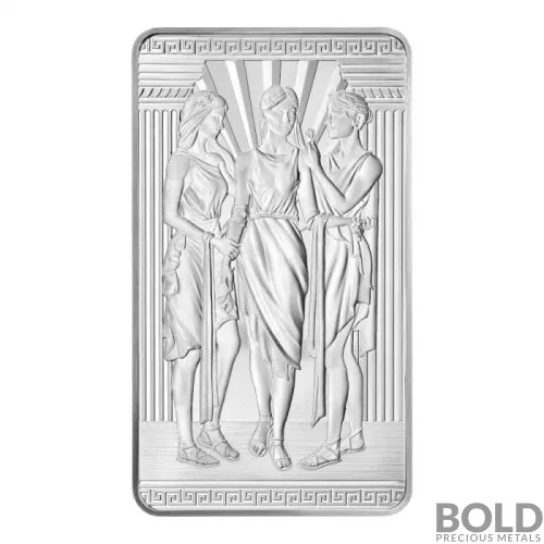 Silver 100 oz British Great Engravers: Three Graces Bar