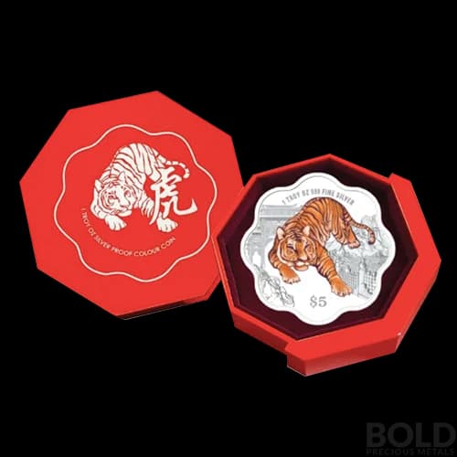 2022 Singapore Year of Tiger .999 Silver 1 oz Color Proof Coin