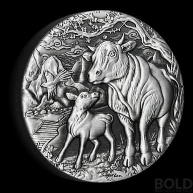 2021 Perth Lunar Ox 2 oz Silver Antiqued
