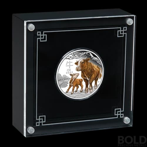 2021 Silver Perth Lunar Year of the Ox Proof Color - 1 oz