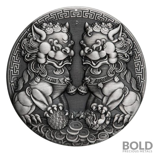 2021 Perth Guardian Lions (Double Pixiu) 2 oz Silver Antiqued