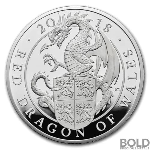 2018 Silver Proof Britain Queen's Beasts (Red Dragon) - 10 oz