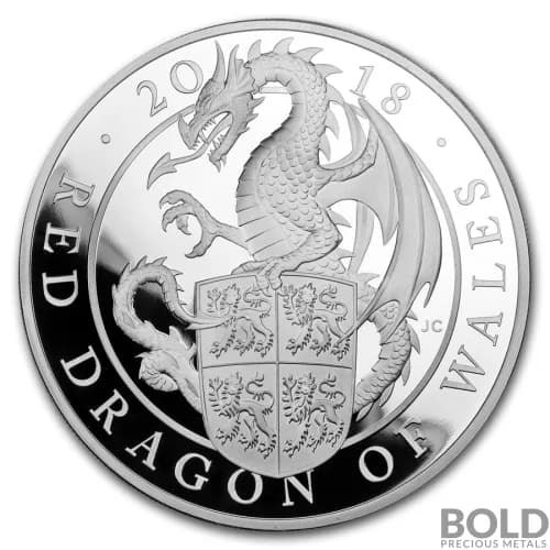 2018 Silver Proof Britain Queen's Beasts (Red Dragon) - 5 oz