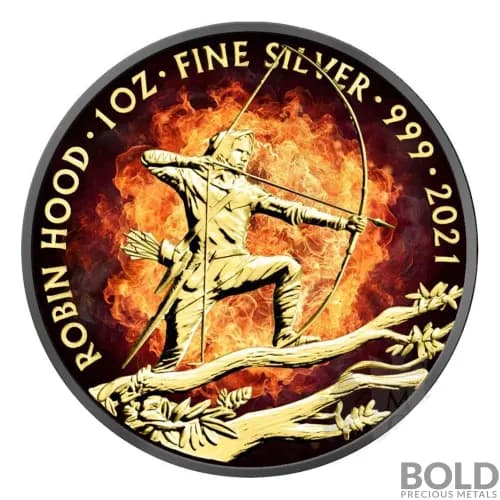 2021 Great Britain Myths & Legends Burning Robin Hood 1 oz Silver