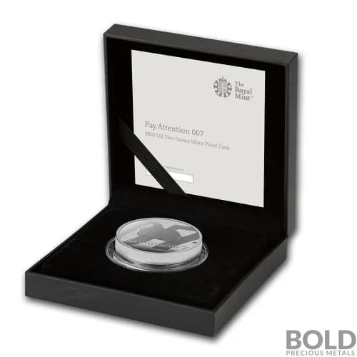 2020 UK 2 oz Silver James Bond 007 R2 (Pay Attention) Proof