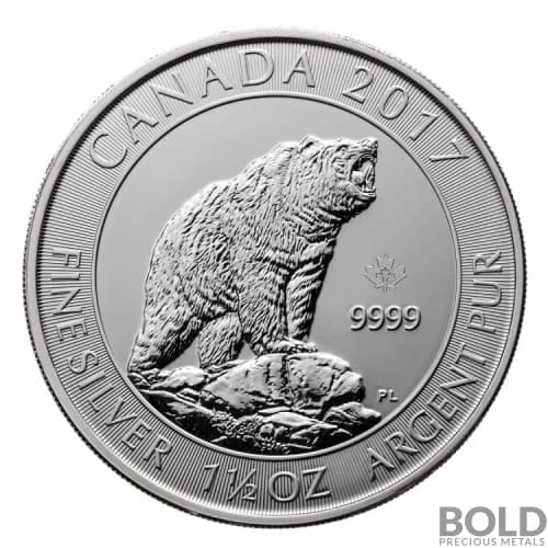 2017 Silver 1.5 oz Canada Grizzly Bear