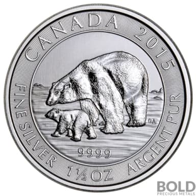 2015 Silver Canadian Polar Bear & Cub 1.5 oz