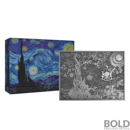 2022 Silver 2 oz Chad Van Gogh: Starry Night Colored High Relief Coin (Bi-Metal)