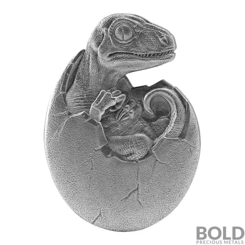 2021 Chad Hatched Velociraptor 2 oz Silver HR Antiqued