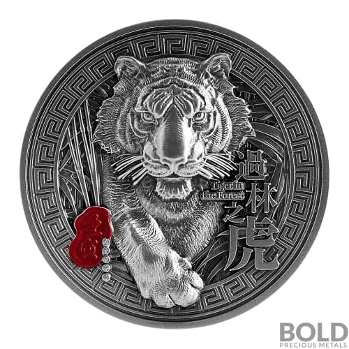 2022 Chad Tiger In The Forest 2 oz Silver HR Antiqued