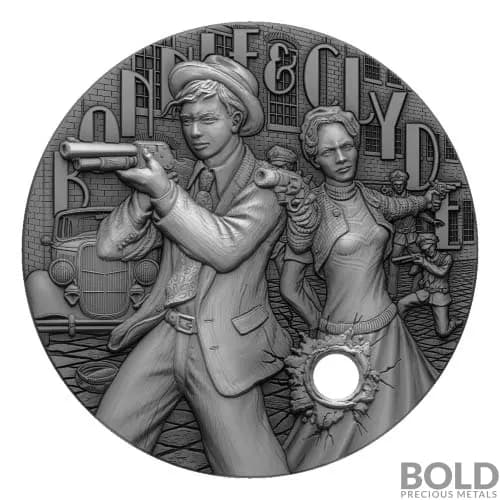 2022 2 oz Silver Niue Gangsters Bonnie and Clyde Antiqued UHR