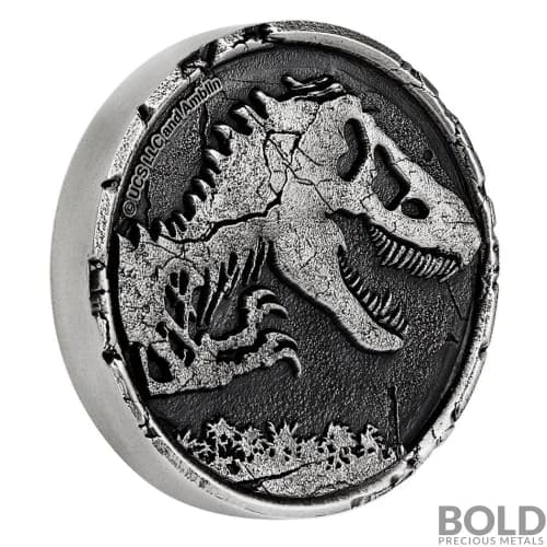 2021 Niue Jurassic World 2 oz Silver HR Antiqued Cracked