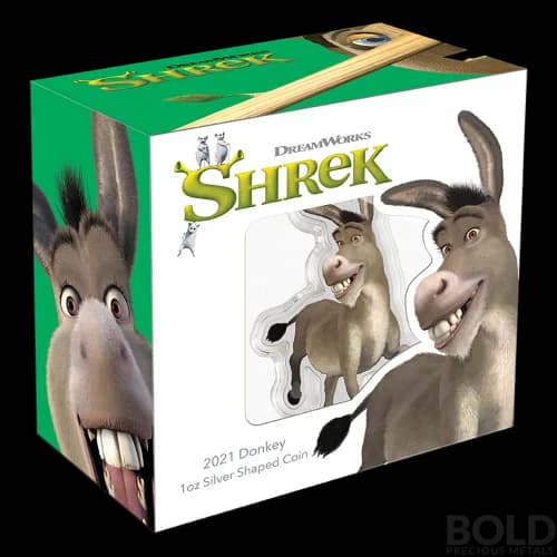 2021 Niue Shrek Donkey Shaped 1 oz Silver Colored Proof
