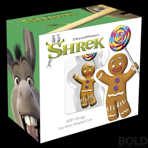 2021 Niue Shrek Gingerbread Man Shaped 1 oz Silver Colored Proof