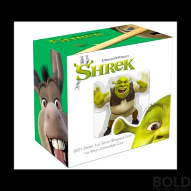 2021 Niue Shrek Shaped 1 oz Silver Colored Proof