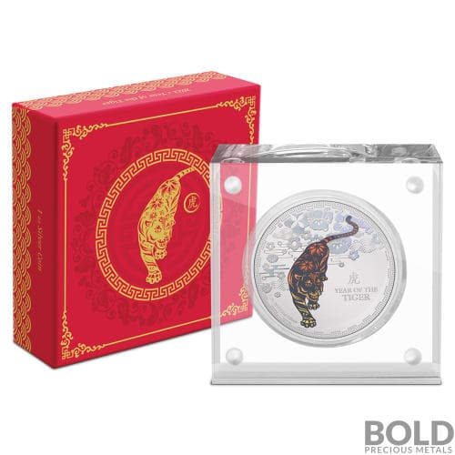 2022 Niue Lunar Year of the Tiger 1 oz Silver Colored Proof
