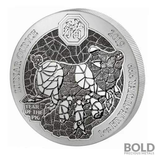 2019 Rwanda Lunar Year of the Pig 1 oz Silver BU