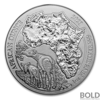 2021 Rwanda African Ounce Okapi 1 oz Silver BU