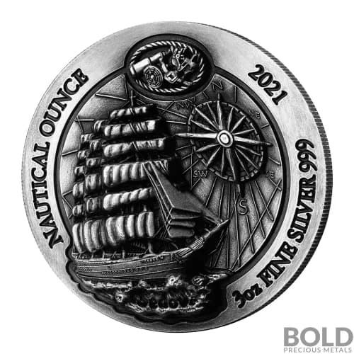 2021 Rwanda Nautical Ounce Sedov 3 oz Silver HR Antiqued