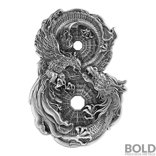 2021 Tokelau Figure 8 Dragon & Phoenix Antiqued 3 oz Silver HR