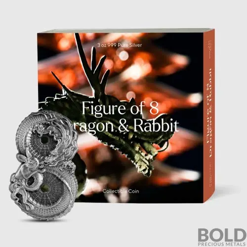 2023 Tokelau Figure 8 Dragon and Rabbit Antiqued 3 oz Silver High Relief Coin