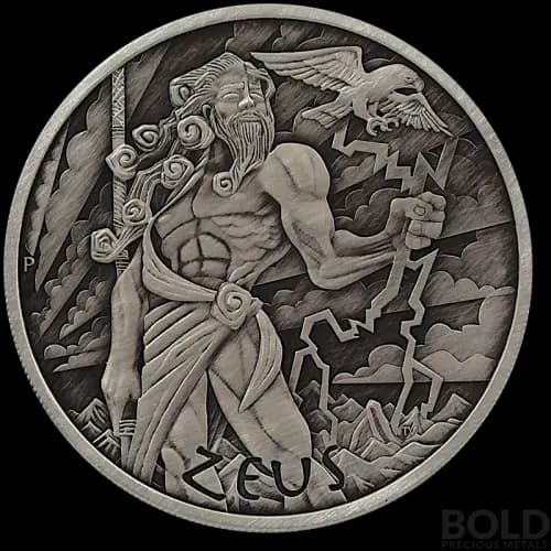 2020 Tuvalu Gods of Olympus: Zeus 1 oz Silver Antiqued