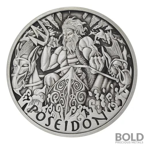 2021 Tuvalu Gods of Olympus: Poseidon 1 oz Silver Antiqued