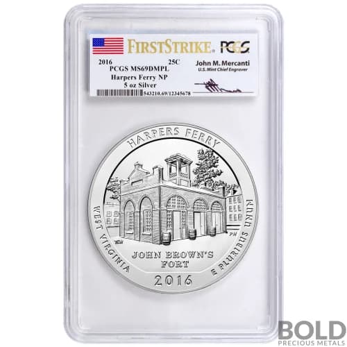 2016 Silver 5 oz ATB Harper's Ferry NP First Strike PCGS MS69 DMPL (Mercanti)