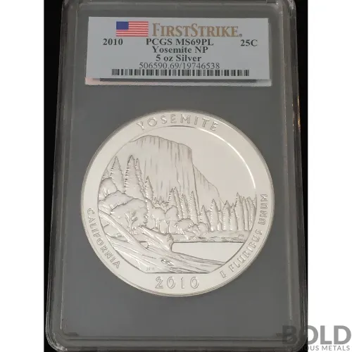 2010 Silver 5 oz ATB Yosemite NP First Strike PCGS MS69 PL