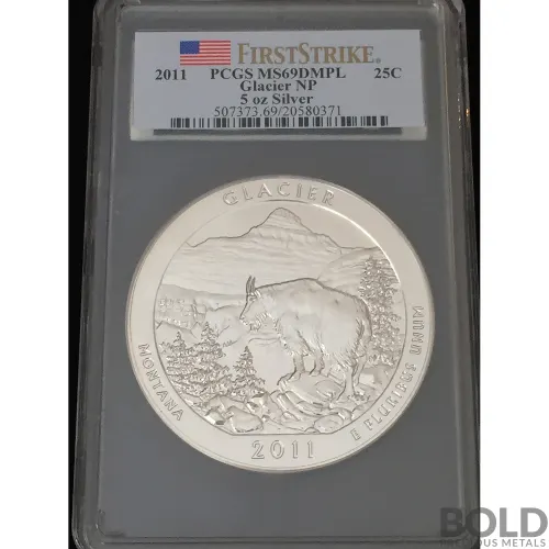 2011 Silver 5 oz ATB Glacier NP First Strike PCGS MS69 DMPL