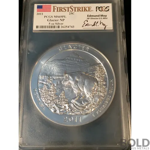 2011 Silver 5 oz ATB Glacier NP First Strike PCGS MS69 PL (Moy)