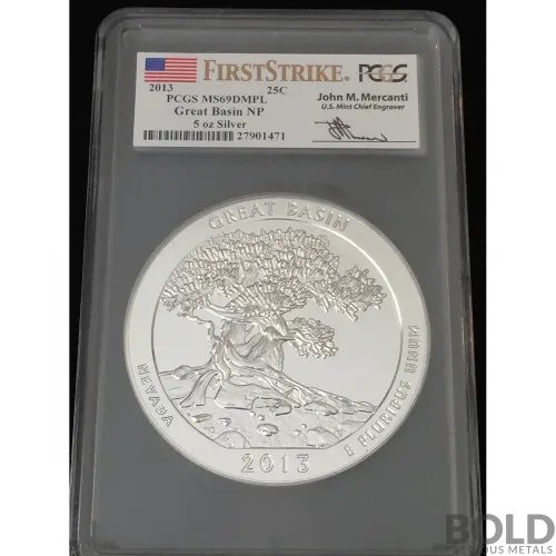 2013 Silver 5 oz ATB Great Basin NP First Strike PCGS MS69 DMPL (Mercanti)