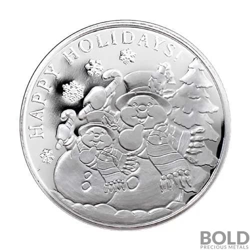 Silver Snowman: Season's Greetings 1 oz Christmas Round