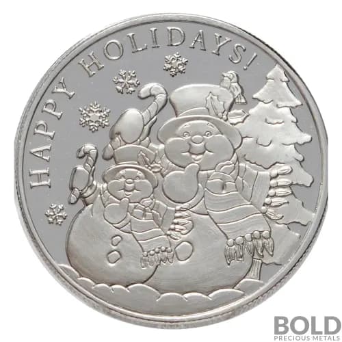 Silver - 1 oz Christmas Round (Snowman Happy Holidays)