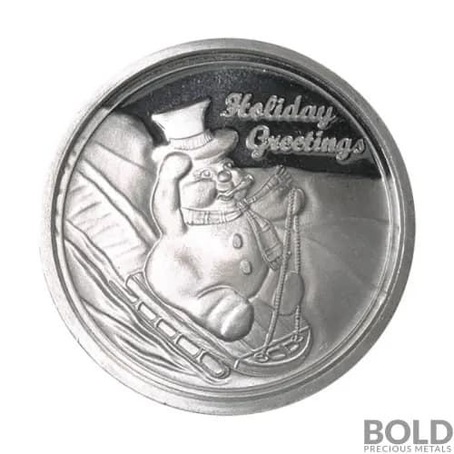 Silver - 1 oz Christmas Round (Snowman On Sled)