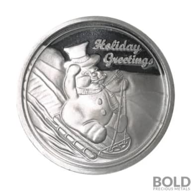 Silver - 1 oz Christmas Round (Snowman On Sled)