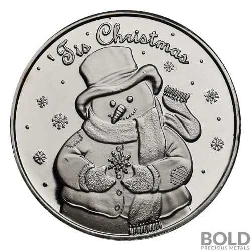Silver - 1 oz Christmas Round (Snowman Tis Christmas)