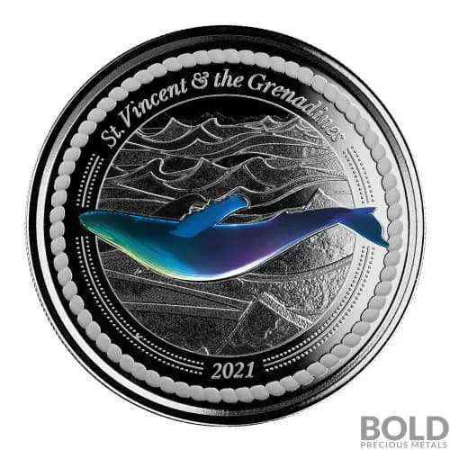 2021 EC8 St Vincent Grenadines Humpback Whale 1 oz Silver Proof (Colored)